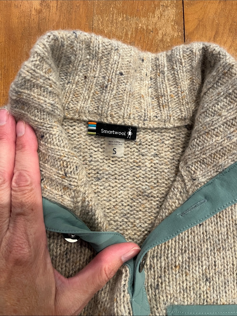 SMARTWOOL XS/S Oat Speckled Heavy Knit Alpaca Wool Henley 1/4 Sweater - Picture 5 of 7